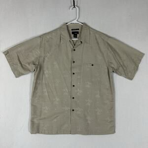 Utopia Short Sleeve 100% Silk Button Down Shirt Men's Large Beige Pattern Top